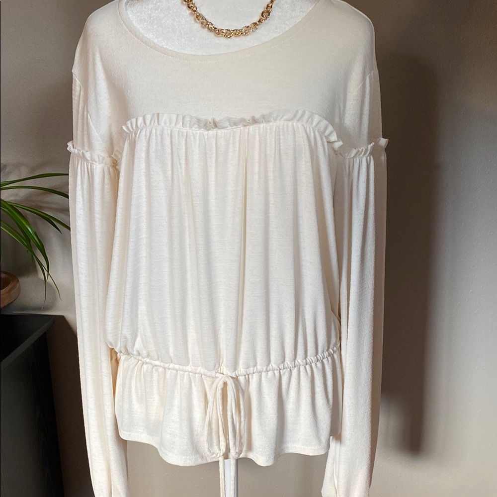 kit & sky Cream Flutter Sleeve Blouse with Smocked Tie Front